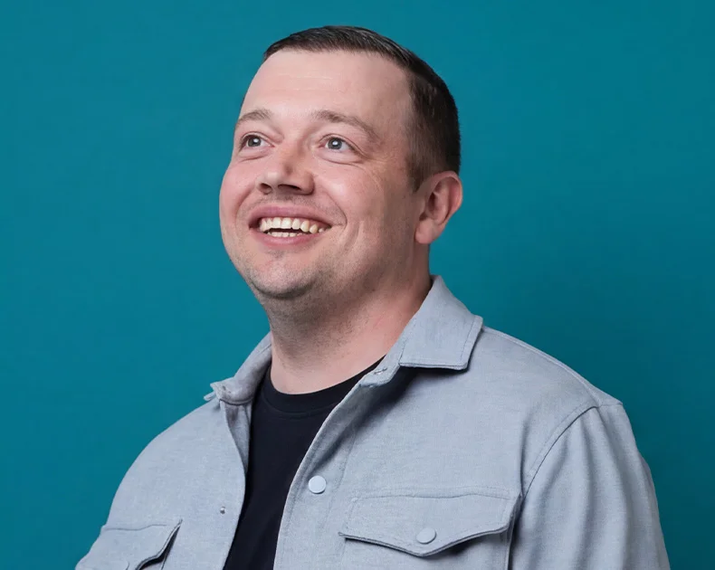 Man smiling.