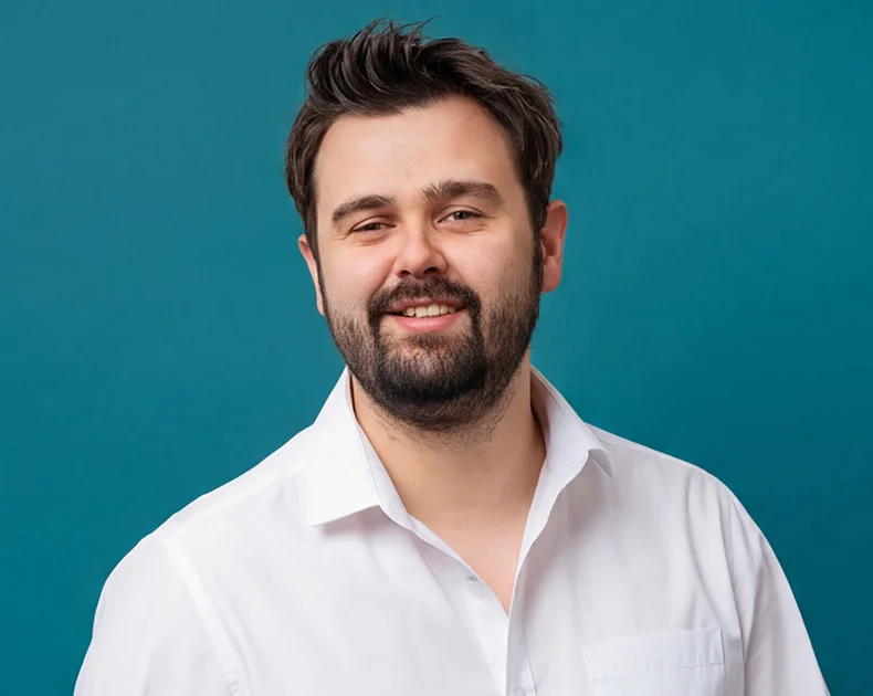 Man smiling.